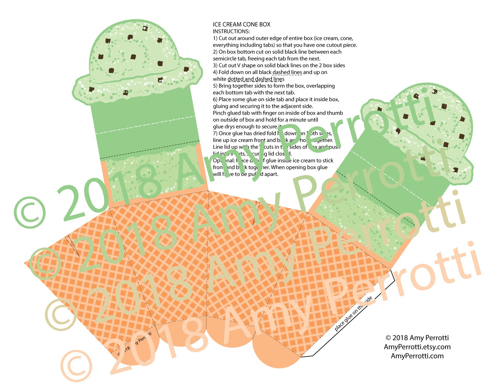 Ice Cream Cone Favor Boxes DIY Printable File Craft