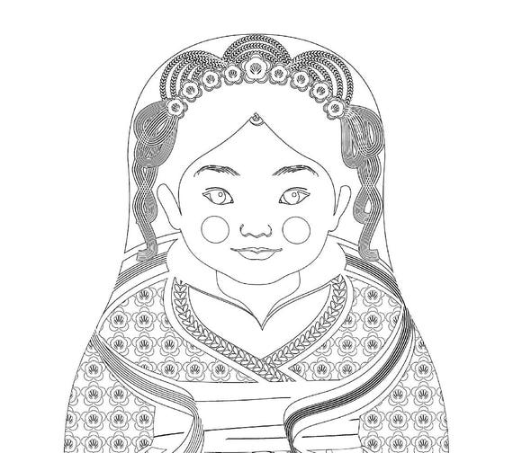 Chinese, HanFu coloring sheet printable file, traditional folk dress, matryoshka doll