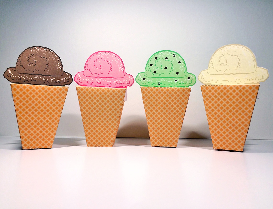 Ice Cream Cone Favor Boxes DIY Printable File Craft Etsy