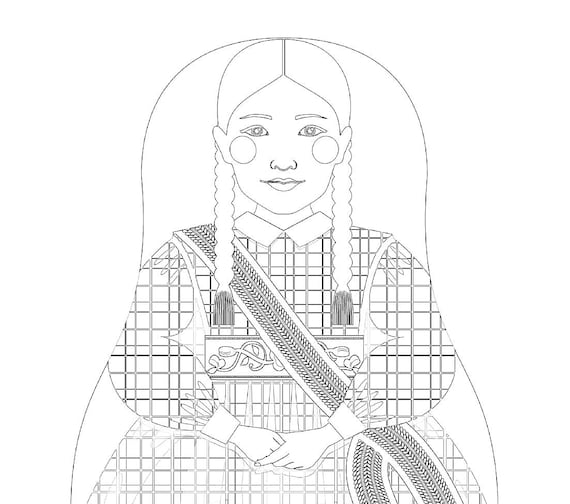 Métis Nation of Canada coloring sheet printable file, traditional folk dress, matryoshka doll