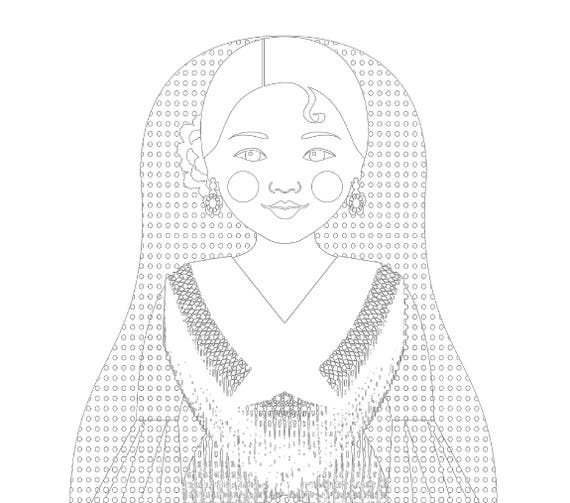 Spaniard coloring sheet printable file, traditional folk dress, matryoshka doll