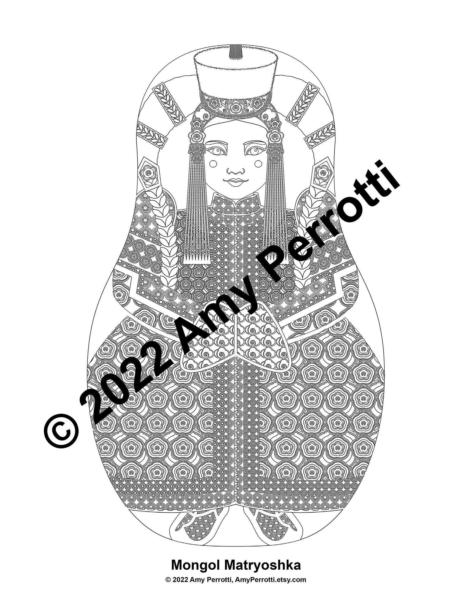 Mongol Coloring Sheet Printable File, Traditional Folk Dress ...
