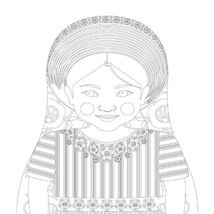 Fichier imprimable de feuille de coloriage guatémaltèque, robe folklorique traditionnelle, poupée matryoshka