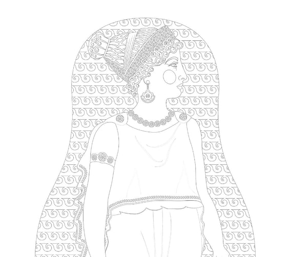 Ancient Greek coloring sheet printable file, traditional folk dress, matryoshka doll