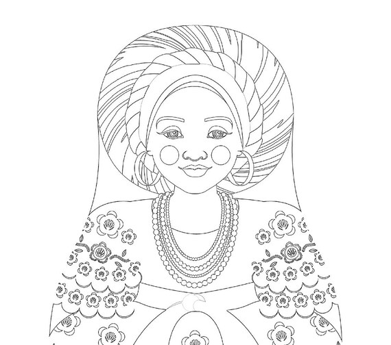 Brazilian, Bahia coloring sheet printable file, traditional folk dress, matryoshka doll