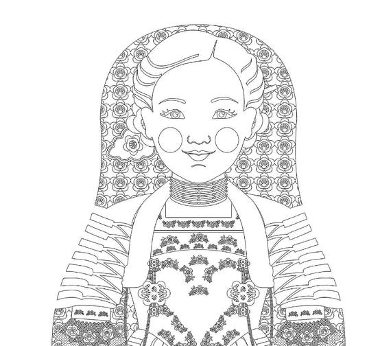 Swiss coloring sheet printable file, traditional folk dress, matryoshka doll