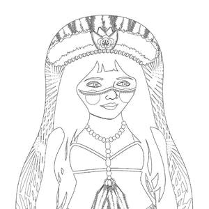 Puerto Rican, Taíno of Boriken coloring sheet printable file, traditional folk dress, matryoshka doll
