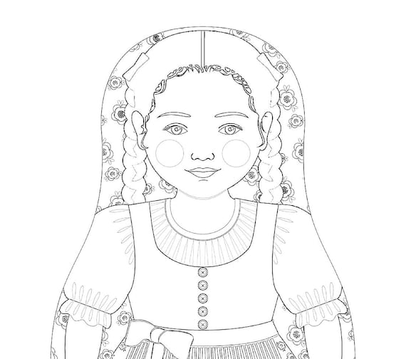 Austrian coloring sheet printable file, traditional folk dress, matryoshka doll