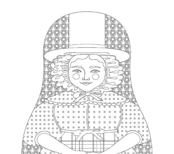 Welsh coloring sheet printable file, traditional folk dress, matryoshka doll