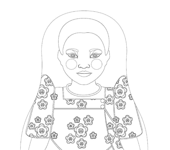 Ugandan coloring sheet printable file, traditional folk dress, matryoshka doll