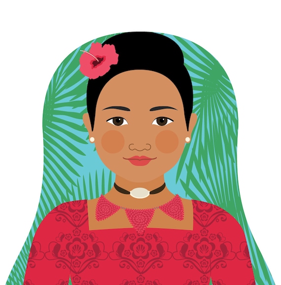 Tongan Art Print with traditional folk dress, matryoshka doll