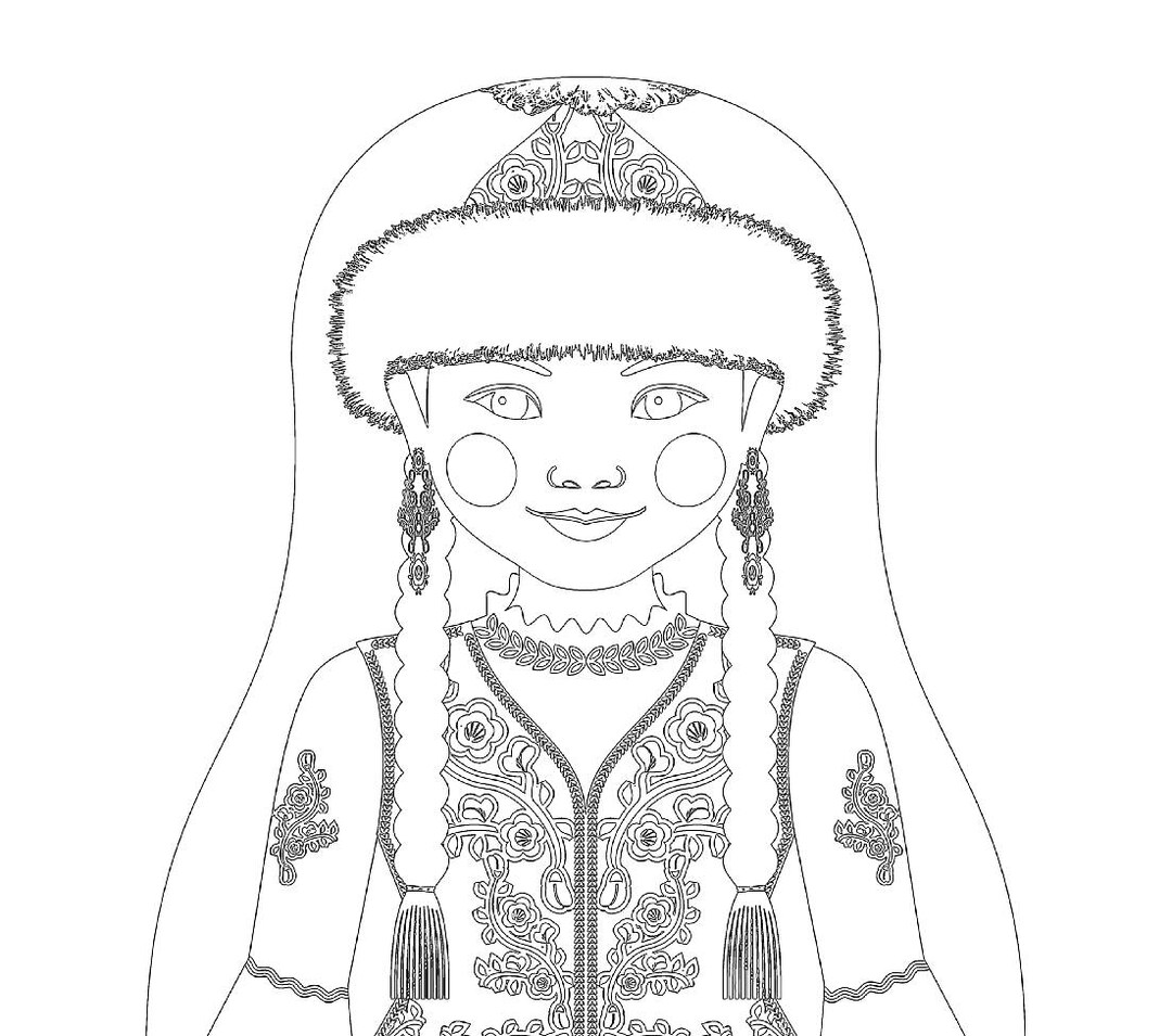 Kazakh Coloring Sheet Printable File, Traditional Folk Dress ...