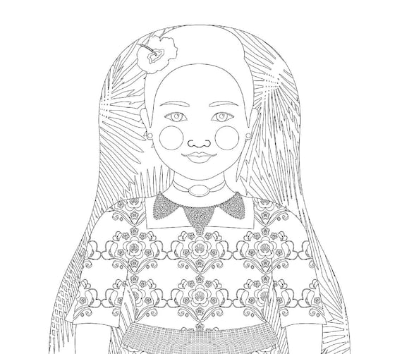 Tongan coloring sheet printable file, traditional folk dress, matryoshka doll