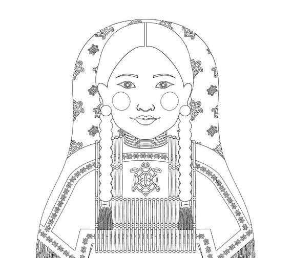 American, Native American coloring sheet printable file, traditional folk dress, matryoshka doll