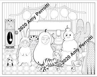 Matryoshka Throws A Costume Party coloring page printable file