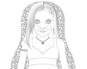 Holly 21st Century American Woman coloring sheet printable file, matryoshka doll