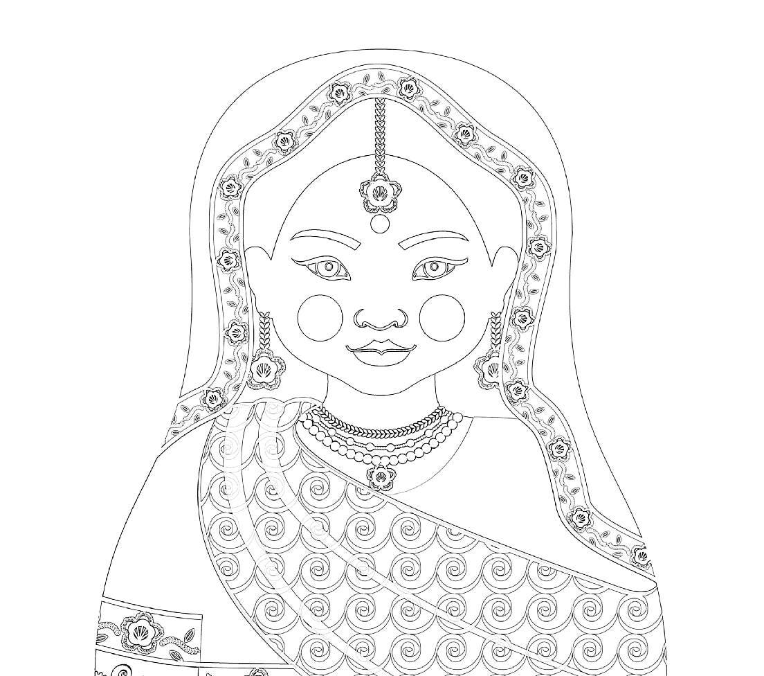 Indian Doll Traditional Dress Coloring Page Printable Matryoshka