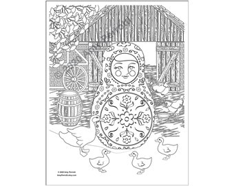 Matryoshka on the Farm coloring page printable file