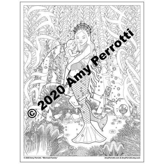 Mermaid Family coloring page printable file