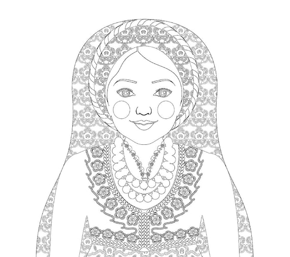 Greek coloring sheet printable file, traditional folk dress, matryoshka doll