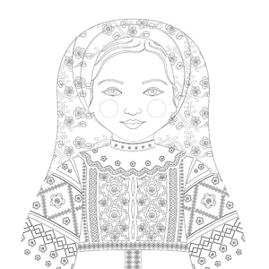 Belarusian coloring sheet printable file, traditional folk dress, matryoshka doll