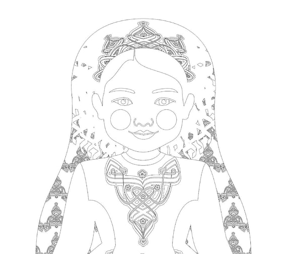 Irish Dancer coloring sheet printable file, traditional folk dress, matryoshka doll