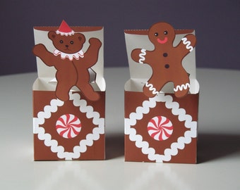 Teddy Bear and Gingerbread Man, Jack in the Box Pop Up DIY Paper Printable Toy Crafts PDF and PNG files