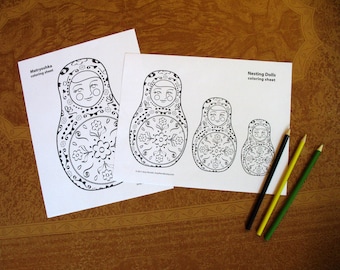 Matryoshka Russian Nesting Doll Coloring Sheets Printable file, Babushka Dolls, Stacking Dolls