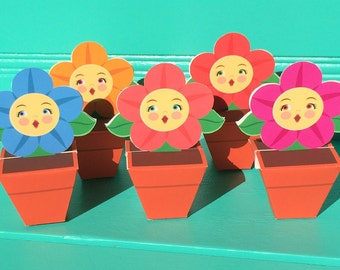 Fleur anthropomorphe dans des boîtes de faveur de pot de fleurs bricolage fichier imprimable artisanat
