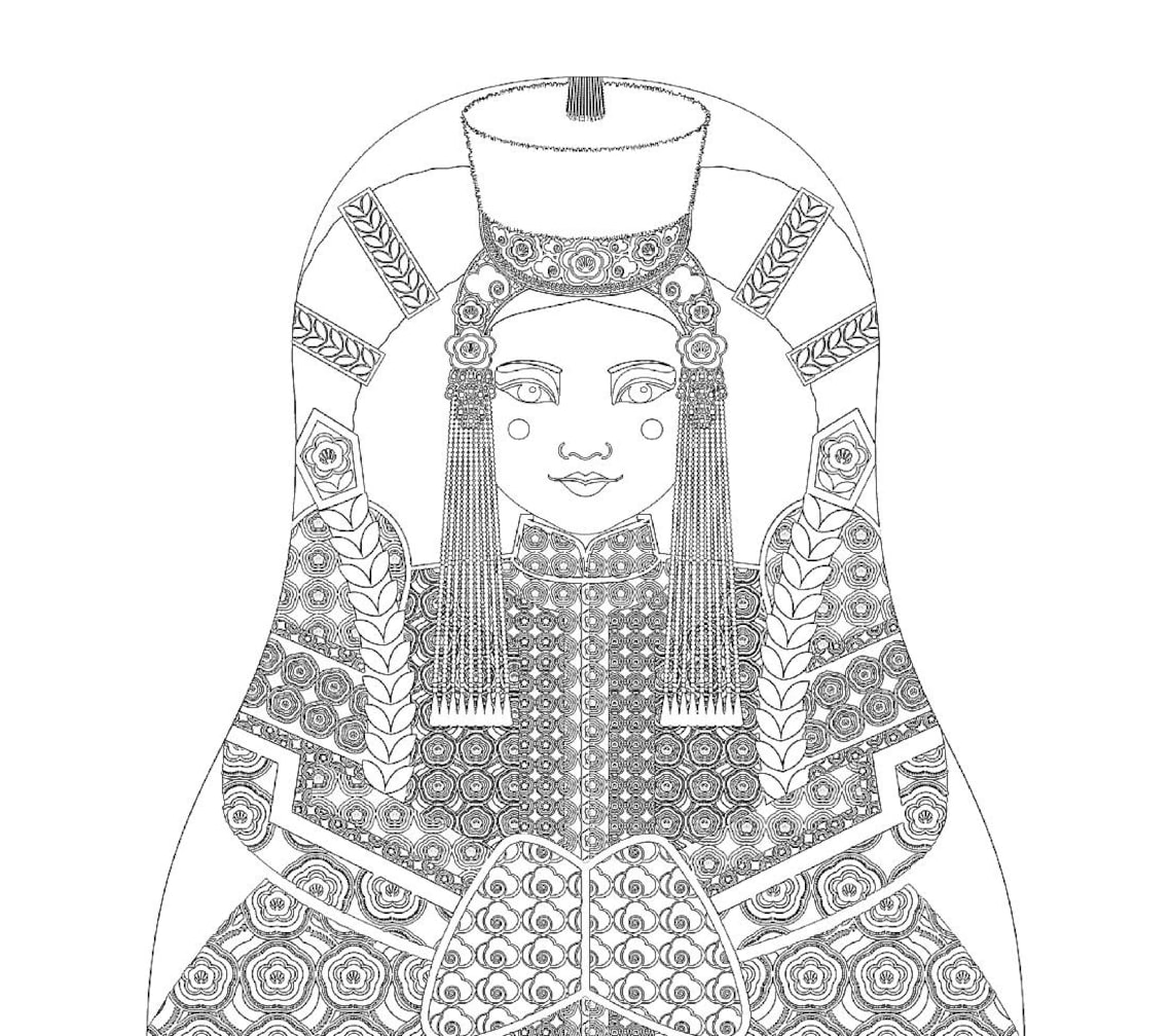 Mongol Coloring Sheet Printable File, Traditional Folk Dress ...