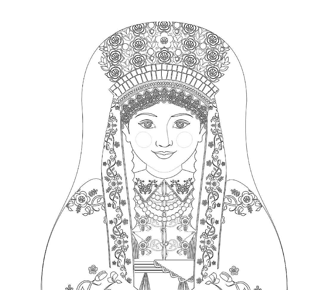 Polish, Łowicz Bride coloring sheet printable file, traditional folk