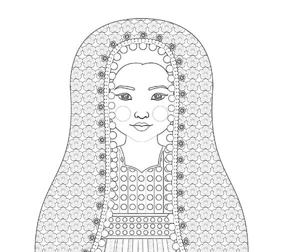 Afghan coloring sheet printable file, traditional folk dress, matryoshka doll