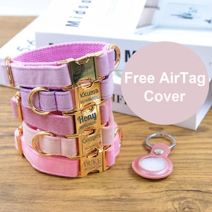 Velvet Dog Collar for Small Dog, Engraved Dog Collar Leash Set, Dog Collar with Name, Custom Pink Puppy Collar, Puppy Gift,Dog Gift,Pet Gift
