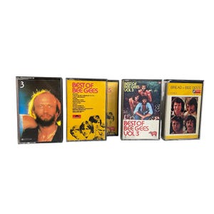 ビージーズのベストソングとアルバムのビンテージカセット、1970年代のオリジナルレトロアナログテープカートリッジ、象徴的な英国のアルバム、希少なコレクターズアイテム