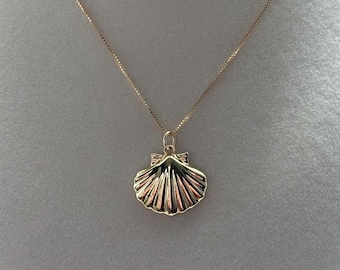 Scallop seashell gold pendant on 14K gold filled chain handmade necklace; seashell necklace; ocean, beach necklace