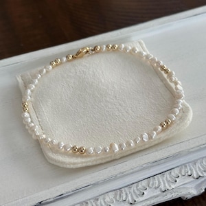 Freshwater pearl 14K gold filled anklet; ivory pearl anklet with 14K gold filled accents; body jewelry; beach jewelry