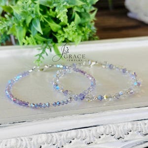 Sparkly Swarovski crystal sterling silver bracelet set; violet and clear crystal bracelet set; stacking bracelet set; sparkly bracelets