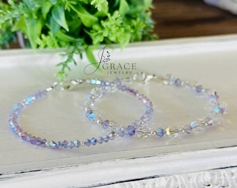 Sparkly Swarovski crystal sterling silver bracelet set; violet and clear crystal bracelet set; stacking bracelet set; sparkly bracelets