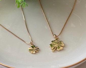Gold shamrock pendant on 14K gold filled handmade necklace; 2 styles shamrock pendant necklace; shamrock charm; four leaf clover necklace