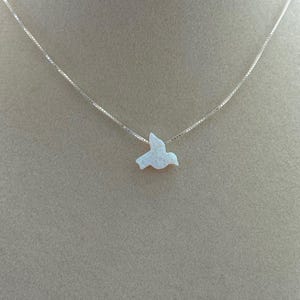 Sterling silver white opal bird charm handmade necklace; nature theme necklace