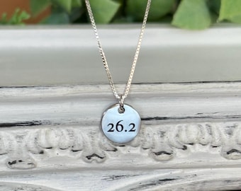 Marathon 26.2 pendant on 925 sterling silver box chain necklace; running pendant necklace; marathon necklace; runners necklace; 26.2 jewelry