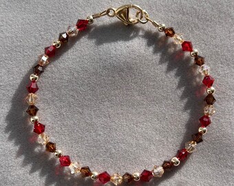 Scarlet, Brown and Copper Autumn Colors Swarovski/Preciosa Crystals 14K Gold filled Bracelet Red, brown, copper fall bracelet