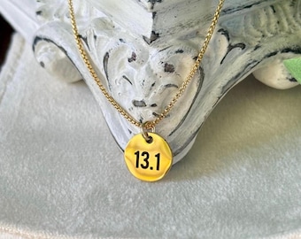 Half marathon 13.1 pendant on 14k gold filled box chain necklace; running pendant necklace; half marathon necklace; runners necklace