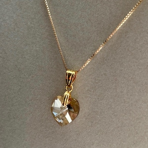 14K gold filled Swarovski crystal golden shadow heart pendant handmade necklace