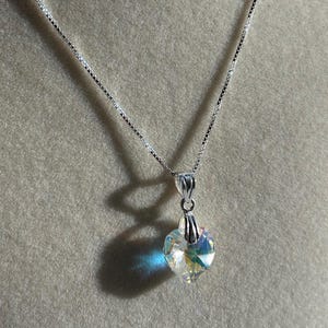 Sterling silver Swarovski clear crystal heart pendant handmade necklace