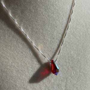 Sterling silver Swarovski crystal dark red teardrop pendant handmade necklace