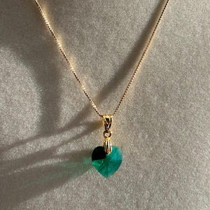 14K gold filled Swarovski crystal emerald green heart pendant handmade necklace