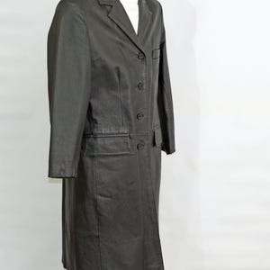 Veste longue classique en cuir souple noir vintage pour femmes, trench-coat, taille 20