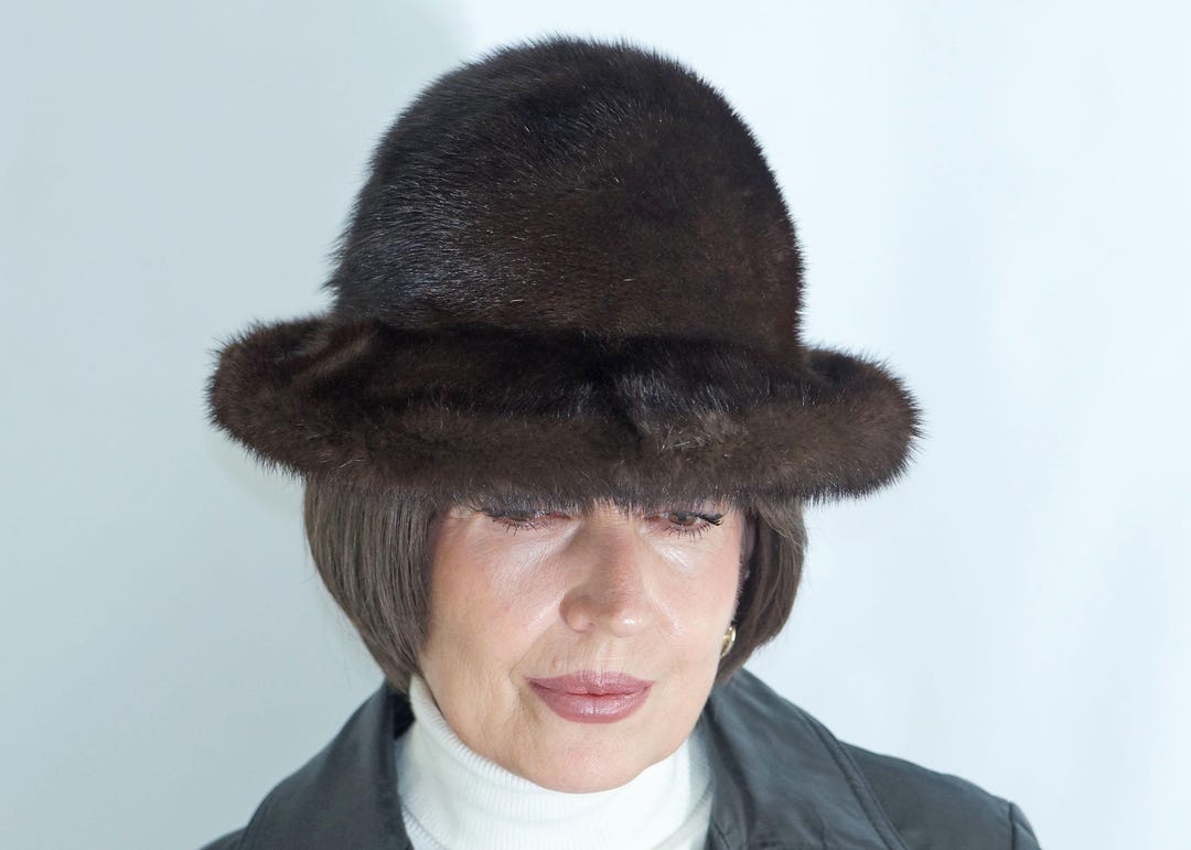 Vintage Mink Fur Fedora, Rich Brown Winter Hat 55cm 21.75in  display picture 3