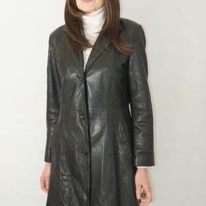 manteau vintage en cuir souple noir pour femmes, trench, marqué taille 34